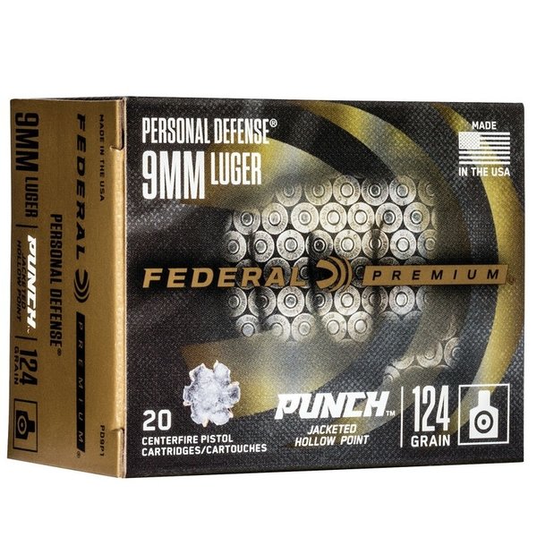 FEDERAL 9mm LUGER 124gr PERSONAL DEFENSE PUNCH JHP 20ct
