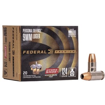 FEDERAL 9mm LUGER 124gr HYDRA-SHOK JHP 20ct