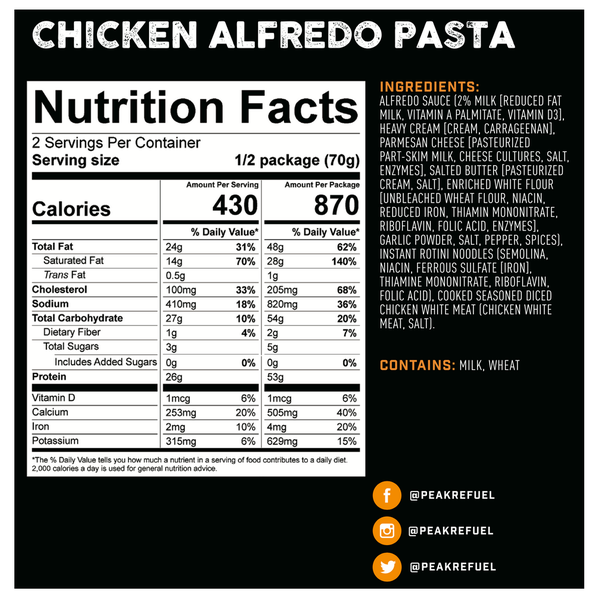 PEAK REFUEL Chicken Alfredo Pasta Meal