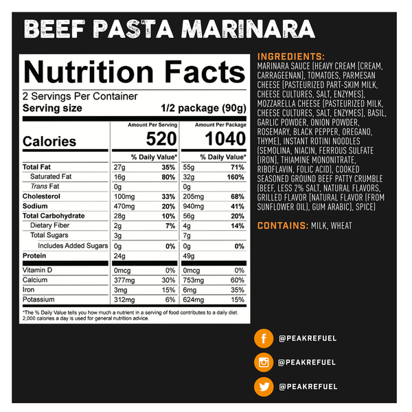 PEAK REFUEL Beef Pasta Marinara Meal