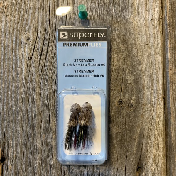 SUPERFLY PREMIUM FLIES - STREAMER - BLACK MARABOU MUDDLER #6