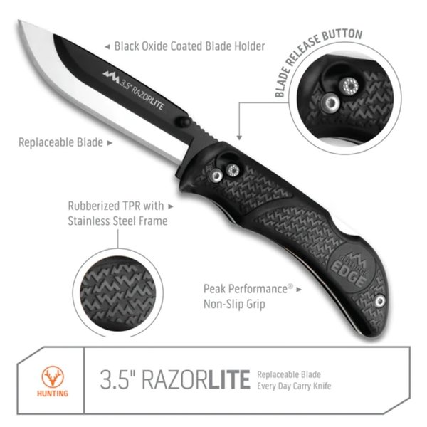 OUTDOOR EDGE 3.5" RazorLite Replaceable Blade Hunting Knife Blade-Oxide