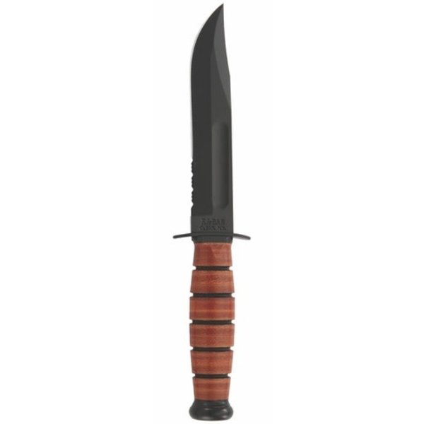 KA-BAR USMC Short Serrated w/Leather Sheath