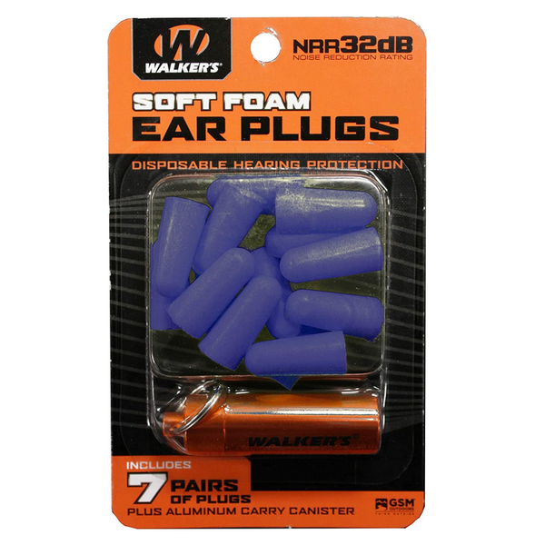 WALKER'S Soft Foam Ear Plugs Blue 7 Pairs