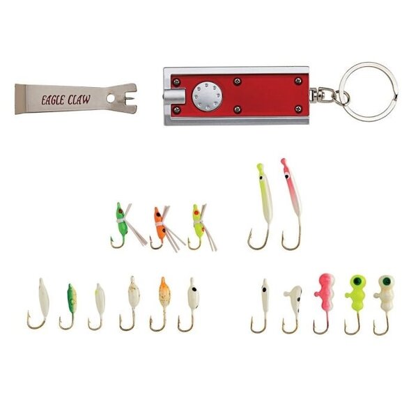 EAGLE CLAW Glow Ice Kit 19 pc Non-Lead Includes Line