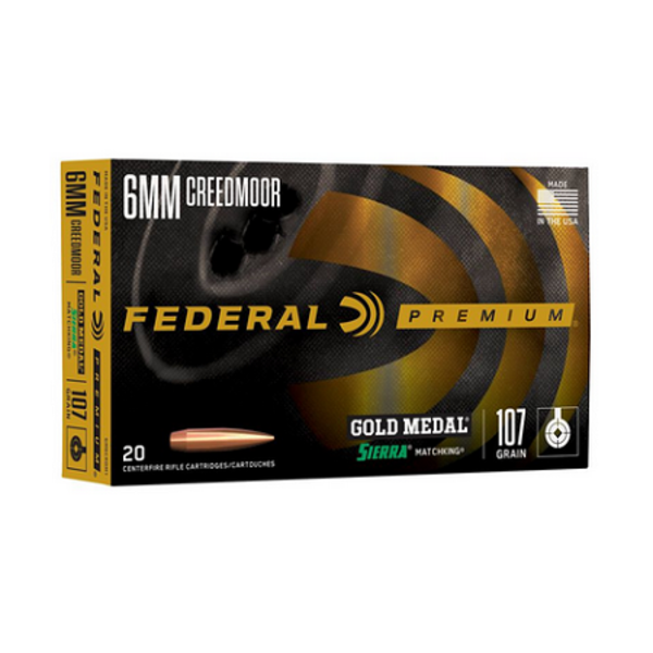 FEDERAL 6mm Creedmoor 107gr Gold Metal Sierra MatchKing BTHP 20ct