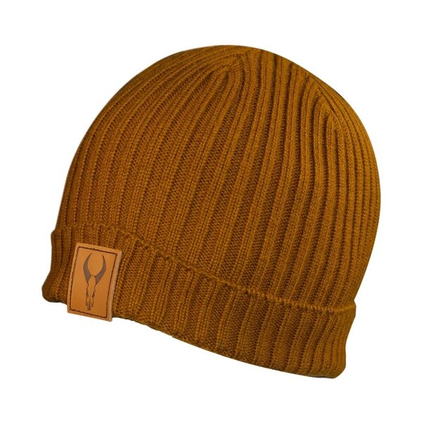 BADLANDS Leather Patch Beanie Tan