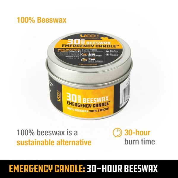 UCO GEAR 30hr BEESWAX EMERGENCY CANDLE w/3 Wicks