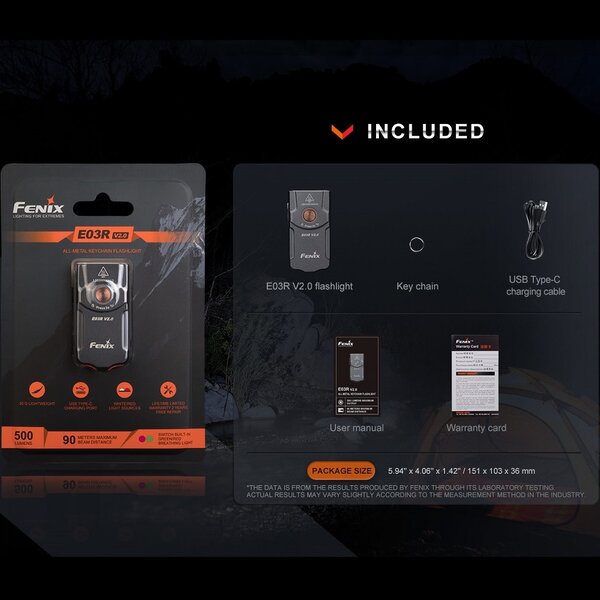 FENIX E03R 500 LUMENS KEYCHAIN LIGHT