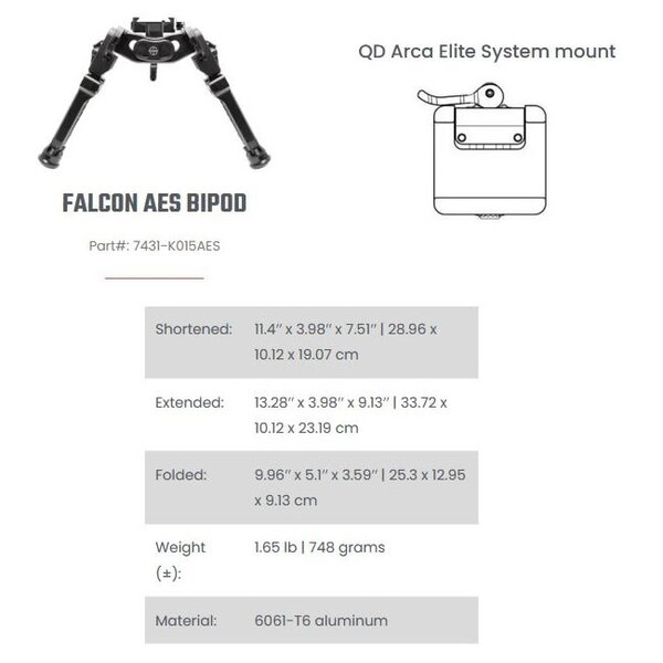 CADEX FALCON BIPOD AES w/QD ARCA MOUNT