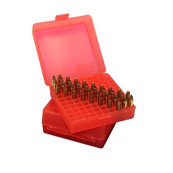MTM Ammo Box 100rd Flip-Top P-100 Series  22 Mag-17 HMR Clear Red