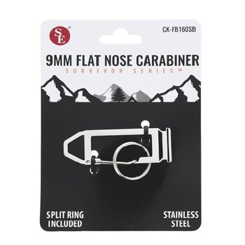 9mm Flat Nose Stainless Steel Carabiner with Split Ring (3/4" x 2.25")