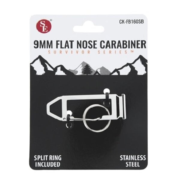 9mm Flat Nose Stainless Steel Carabiner with Split Ring (3/4" x 2.25")