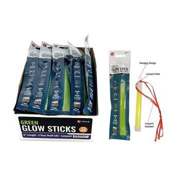 6" 12 Hour Green Glow Stick with Lanyard