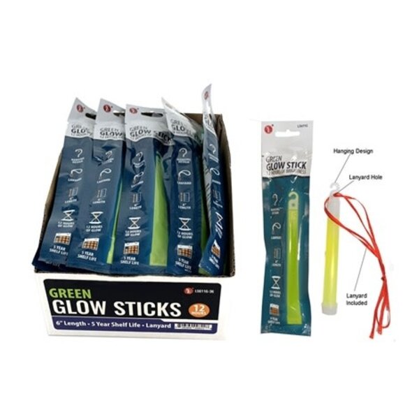 6" 12 Hour Green Glow Stick with Lanyard