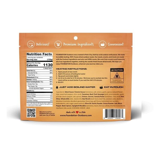 FOUNDATION OUTDOORS Spaghetti with Meat Sauce
