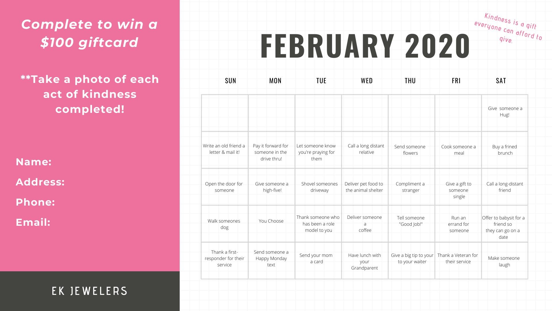 EK Jewelers February Acts of Kindness Giveaway