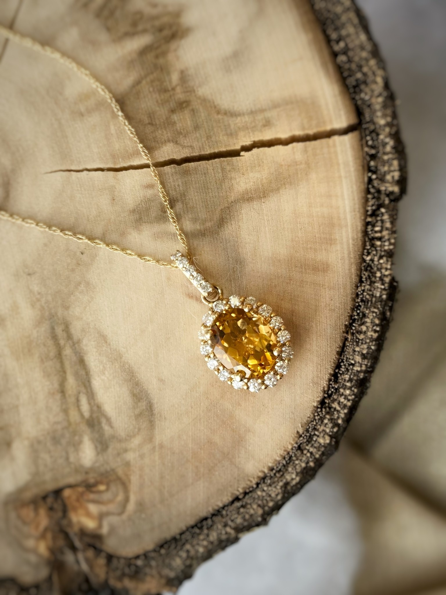 14K Gold Citrine and Diamond Halo 