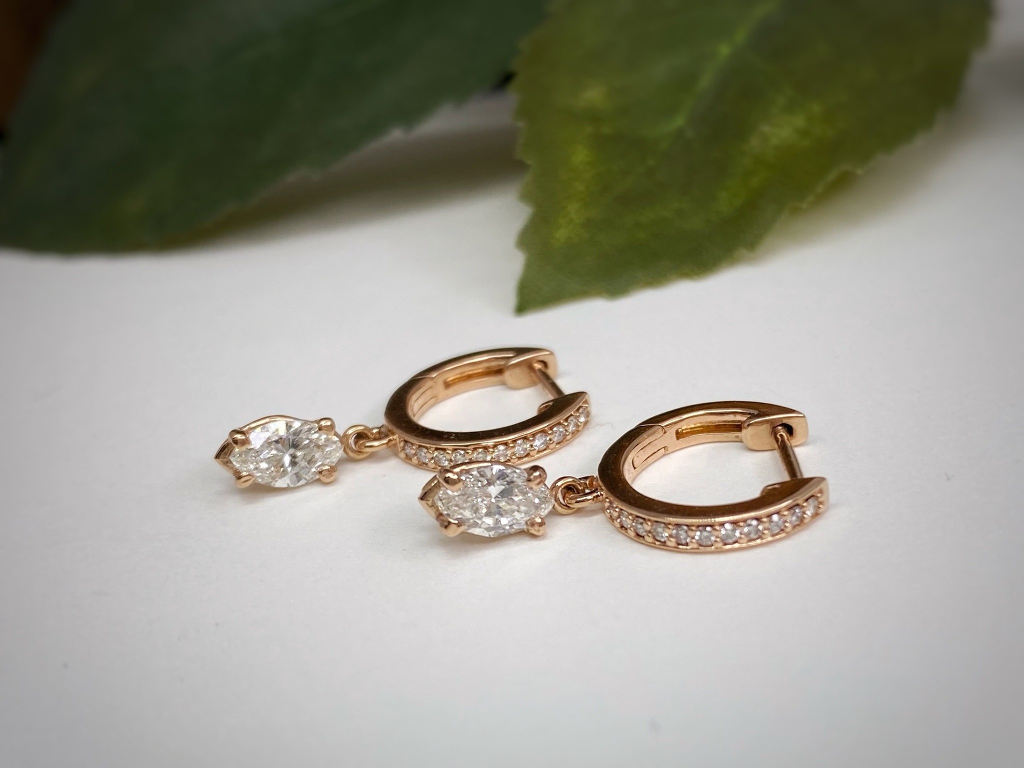 14K Rose Gold Marquise Diamond Dangle Hoop Earrings | EK Jewelers - EK ...