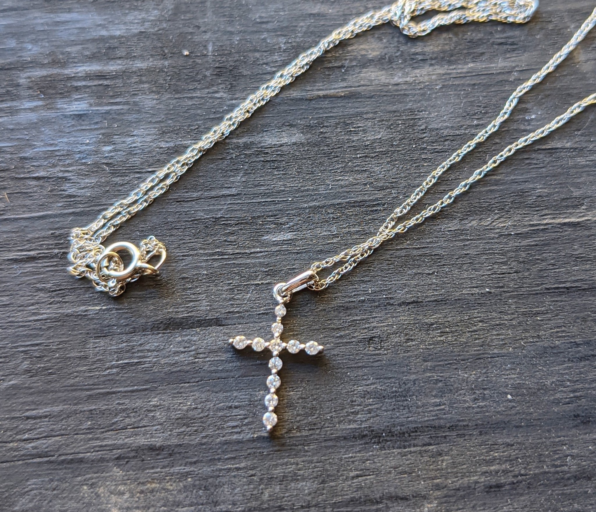 14K White Gold Diamond Cross Necklace 