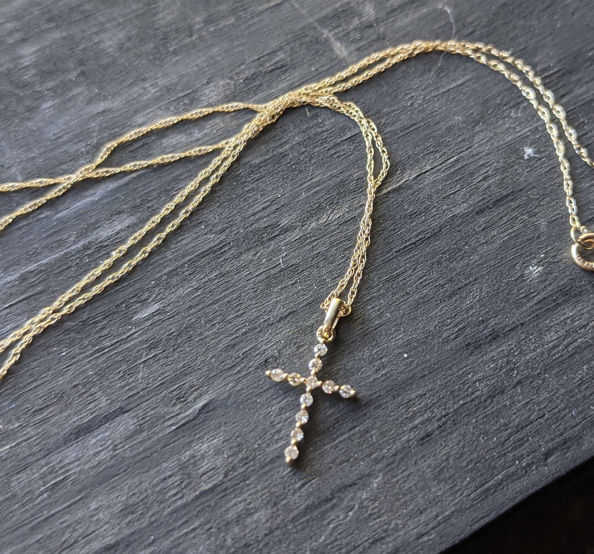 14k yellow gold diamond cross