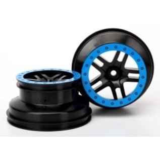 TRAXXAS TRA 5884A Wheels, SCT Split-Spoke, black, blue beadlock style, dual profile (2.2" outer, 3.0" inner) (4WD f/r, 2WD rear) (2)