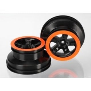 TRAXXAS TRA 5868X Wheels, SCT black, orange beadlock style, dual profile (2.2' outer, 3.0' inner) (4WD f/r, 2WD rear) (2)