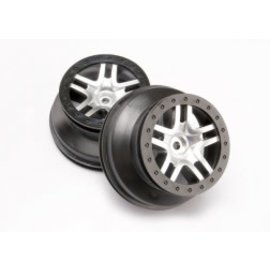 TRAXXAS TRA 6872 Wheels, SCT Split-Spoke, satin chrome, black beadlock style, dual profile (2.2' outer, 3.0' inner) (4WD front/rear, 2WD rear only) (2)