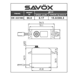 Savox SAV SW0231MG WATERPROOF STD DIGITAL SERVO .15/208