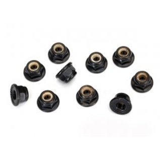 TRAXXAS TRA 8347 Nuts, 4mm flanged nylon locking, serrated (black) (10)