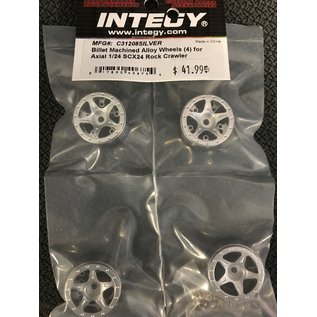 INTEGY INT C31208SILVER Billet Machined Alloy Wheels (4) for Axial 1/24 SCX24 Rock Crawler