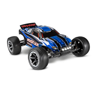 TRAXXAS TRA 37054-61-BLU Rustler®: 1/10 Scale Stadium Truck. Ready-To-Race® with TQ™ 2.4GHz radio system, XL-5 ESC (fwd/rev), and LED lights. Includes: 7-Cell NiMH 3000mAh Traxxas® battery