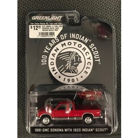 GREENLIGHT COLLECTABLES GLC 28080-C 1991 GMC SONOMA WITH 1920 INDIAN SCOUT RED