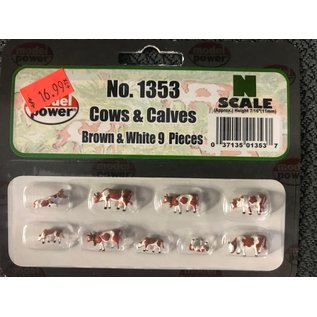 MODEL POWER MDP 1353 Cow and calfs Brown and white 9 pack N scale