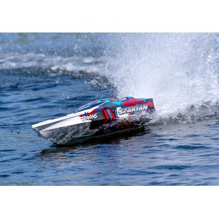 TRAXXAS TRA 57076-4-REDR Spartan Brushless 36' Race Boat. Fully assembled, Ready-to-Race®, TQi™ Traxxas Link™ Enabled 2.4GHz Radio System, Castle Creations 540XL Brushless Motor, VXL-6s Marine ESC, Traxxas Stability Management (TSM)®, and factory-applied gra