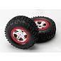 TRAXXAS TRA 5973A Tires and wheels assembled glued, SCT Satin chrome , red beadlock (dual profile 2.2 outer 3.0 inner SCT off road tire foam inserts SLAYER RC truck