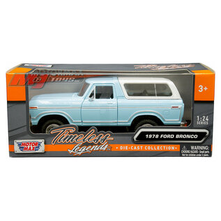 MOTOR MAX MM 79373BL 1978 FORD BRONCO HARD TOP BLUE/WHITE 1/24 DIE-CAST