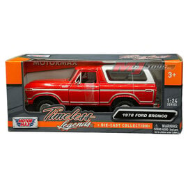 MOTOR MAX MM 79373RD 1978 FORD BRONCO HARD TOP RED/WHITE 1/24 DIE-CAST