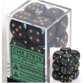 CHESSEX CHX 27615 SCARAB 12D6 JADE/GOLD 16MM