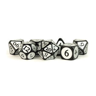 FANROLL MDG 760 ENAMEL ACRYLIC 7 DICE SET BLACK W/ SILVER 16MM