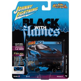 JOHNNY LIGHTNING JL 04986 1993 PONTIAC FIREBIRD T/A BLACK WITH ICE BLUE FLAMES 1/64 DIE-CAST