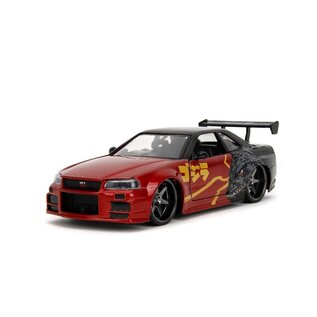 JADA TOYS JAD 35133 Jada 1/24 "Hollywood Rides" – Godzilla – 2002 Nissan Skyline GT-R (R34)