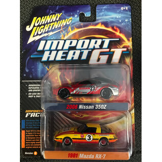 JOHNNY LIGHTNING JL 05454 2006 NISSAN 350Z & 1981 MAZDA RX-7 (VERSION A) IMPORT HEAT GT 1/64 DIE-CAST