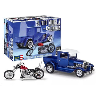 REVELL GERMANY REV 14565 1929 FORD MODEL A HOT ROD PICKUP WITH CALIFORNIA STREET CHOPPER 1/25 PLASTIC MODEL