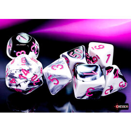 CHESSEX CHX 26469 GEMINI 7-DIE SET BLACK-WHITE/PINK