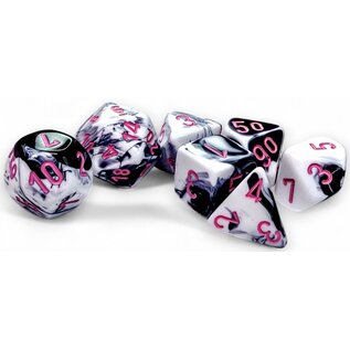CHESSEX CHX 26469 GEMINI 7-DIE SET BLACK-WHITE/PINK