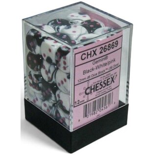 CHESSEX CHX 26869 GEMINI 36D6 BLACK-WHITE/PINK 12MM