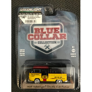 GREENLIGHT COLLECTIBLES GLC 35180-A 1968 VOLKSWAGEN DOUBLE CAB PICKUP BLUE COLLAR COLLECTION 1/64 DIE-CAST