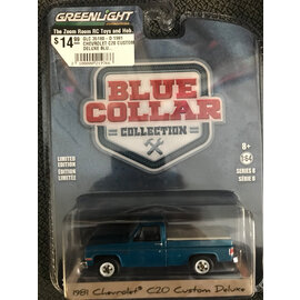 GREENLIGHT COLLECTIBLES GLC 35180-D 1981 CHEVROLET C20 CUSTOM DELUXE BLUE COLLAR COLLECTION 1/64 DIE-CAST