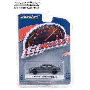 GREENLIGHT COLLECTIBLES GLC 13290-D 2018 Dodge Charger SRT Hellcat in Granite Crystal with Black Stripes 1/64 die-cast